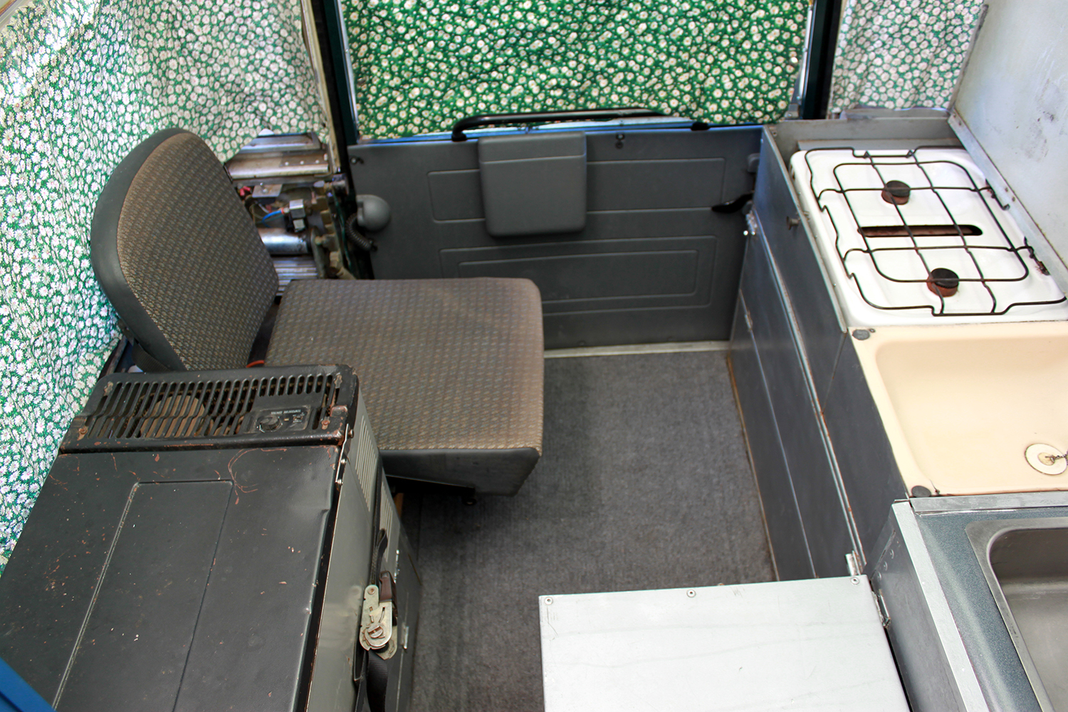 Green Rover rear interior from the front